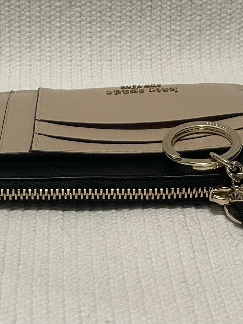 kate spade Two-Tone Tan and Black ID Card Holder with Key Ring